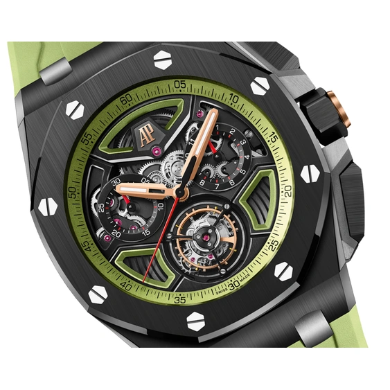 Audemars Piguet Watch For Men - Royal Oak Offshore Selfwinding Flying Tourbillon Chronograph, Black Ceramic, Black-Green Dial