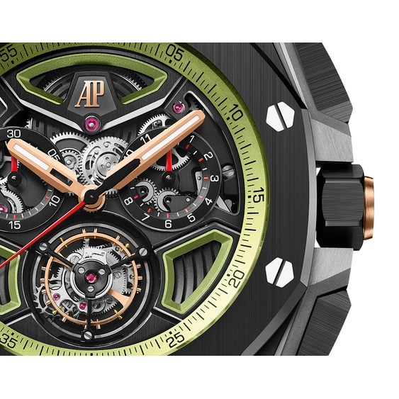 Audemars Piguet Watch For Men - Royal Oak Offshore Selfwinding Flying Tourbillon Chronograph, Black Ceramic, Black-Green Dial