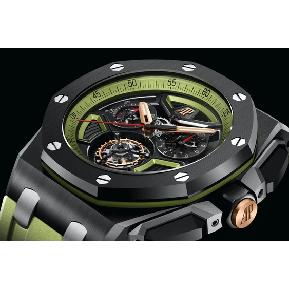 Audemars Piguet Watch For Men - Royal Oak Offshore Selfwinding Flying Tourbillon Chronograph, Black Ceramic, Black-Green Dial