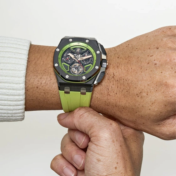 Audemars Piguet Watch For Men - Royal Oak Offshore Selfwinding Flying Tourbillon Chronograph, Black Ceramic, Black-Green Dial