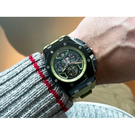 Audemars Piguet Watch For Men - Royal Oak Offshore Selfwinding Flying Tourbillon Chronograph, Black Ceramic, Black-Green Dial