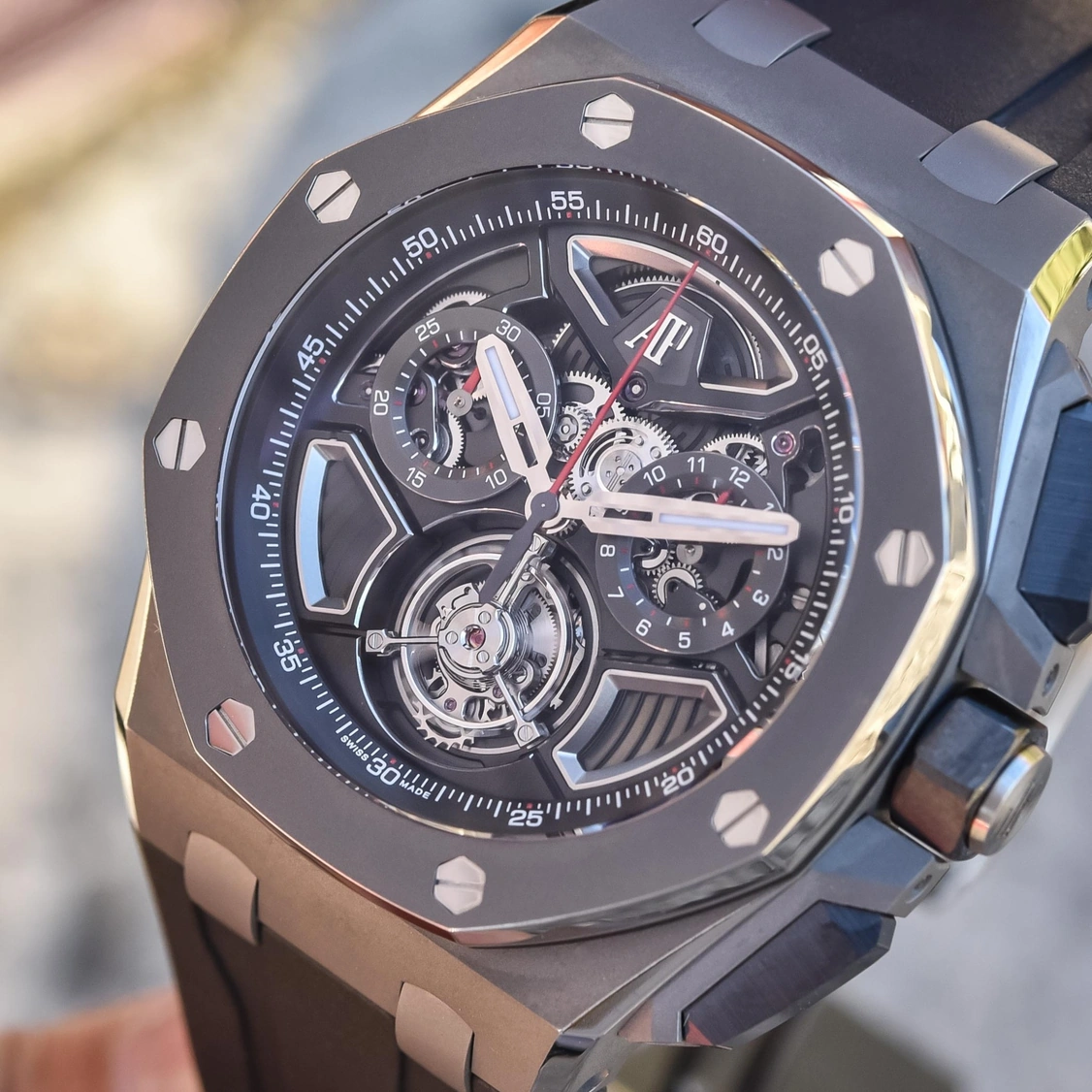 Audemars Piguet Watch For Men - Royal Oak Offshore Selfwinding Flying Tourbillon Chronograph, Titanium, Green Dial