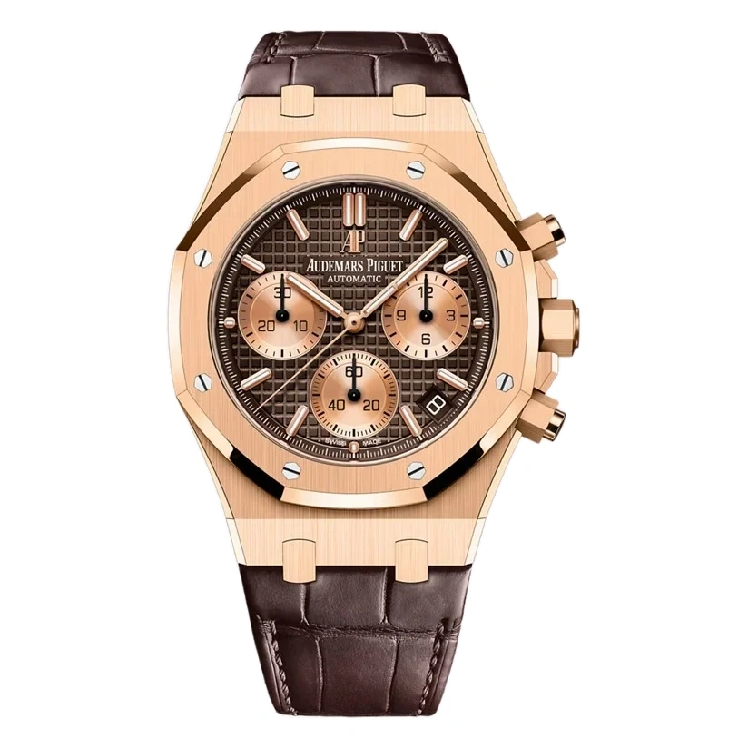 Audemars Piguet Watch For Men - Royal Oak Selfwinding Chronograph, Rose Gold, Brown Dial on Alligator Strap