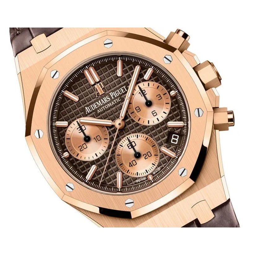 Audemars Piguet Watch For Men - Royal Oak Selfwinding Chronograph, Rose Gold, Brown Dial on Alligator Strap