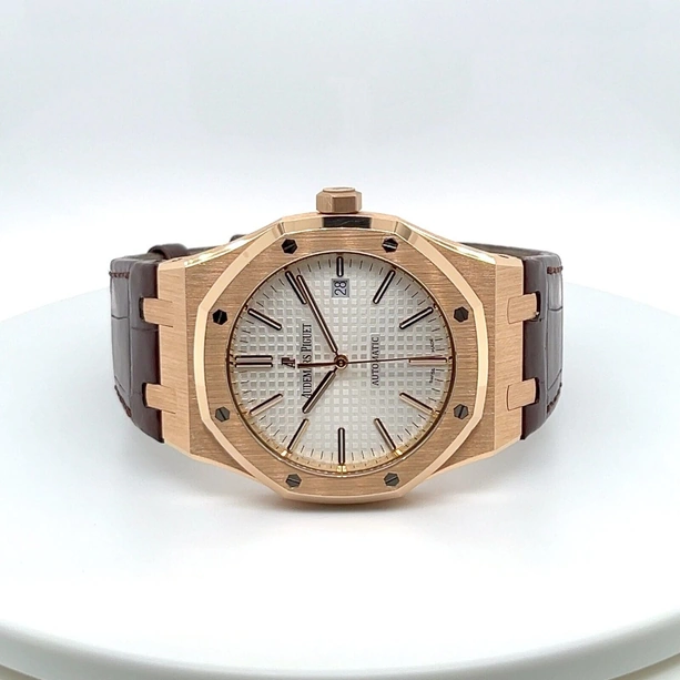 Audemars Piguet Watch For Men - Royal Oak Selfwinding, 41 mm, Rose Gold, Black Dial on Alligator Strap