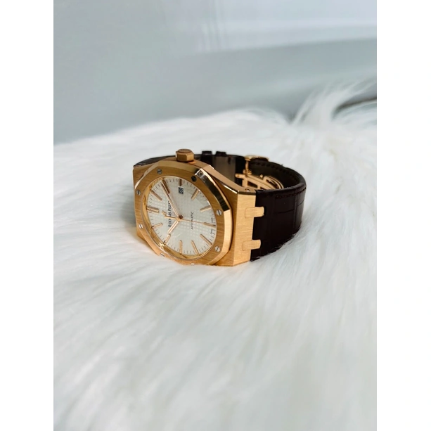 Audemars Piguet Watch For Men - Royal Oak Selfwinding, 41 mm, Rose Gold, Black Dial on Alligator Strap