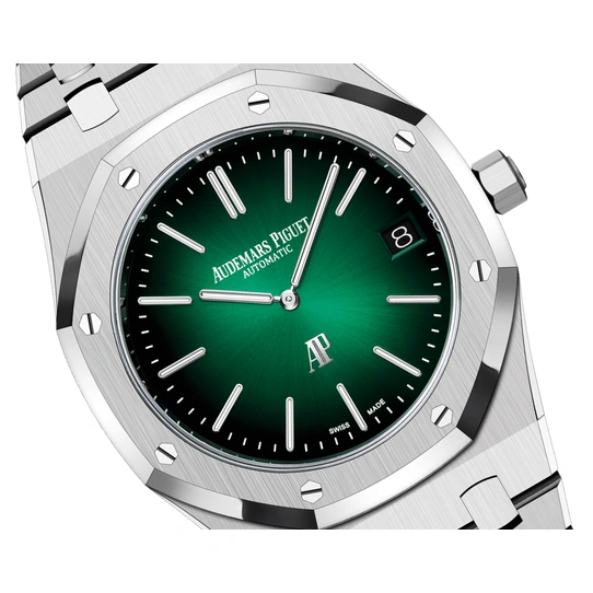 Audemars Piguet Watch For Men - Royal Oak “Jumbo” Extra-Thin “50th Anniversary”, Platinum, Smoked Green Dial