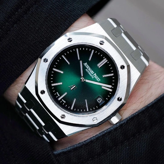 Audemars Piguet Watch For Men - Royal Oak “Jumbo” Extra-Thin “50th Anniversary”, Platinum, Smoked Green Dial