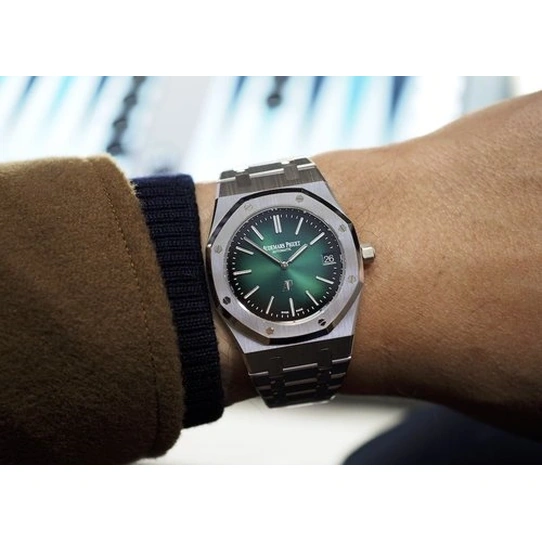 Audemars Piguet Watch For Men - Royal Oak “Jumbo” Extra-Thin “50th Anniversary”, Platinum, Smoked Green Dial