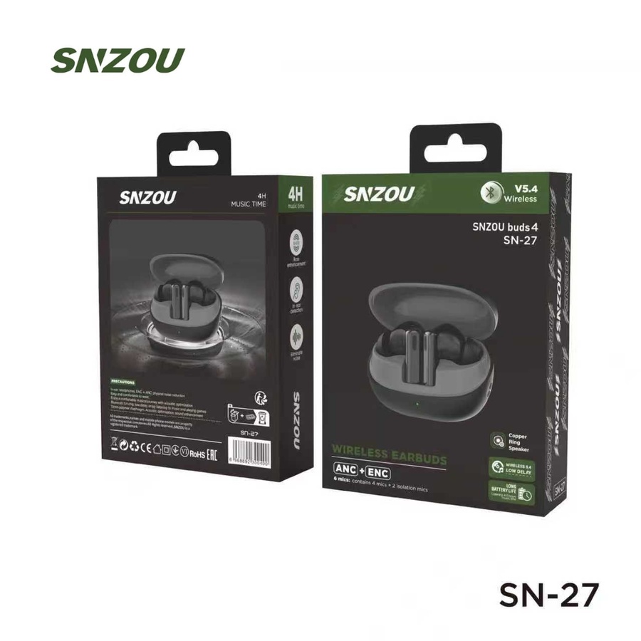 SNZOU SN-27 Buds 4 Wireless Earbuds Bluetooth 5.4 – Black