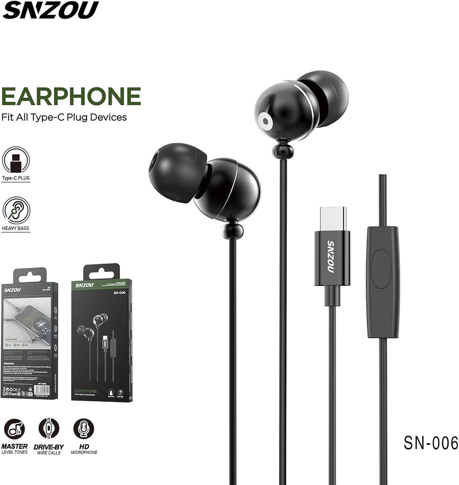 SNZOU SN-006 DeepBass Type-C Wired Earphones with Mic