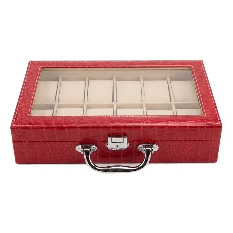 12-Slots Red Leather Watch Hand Case