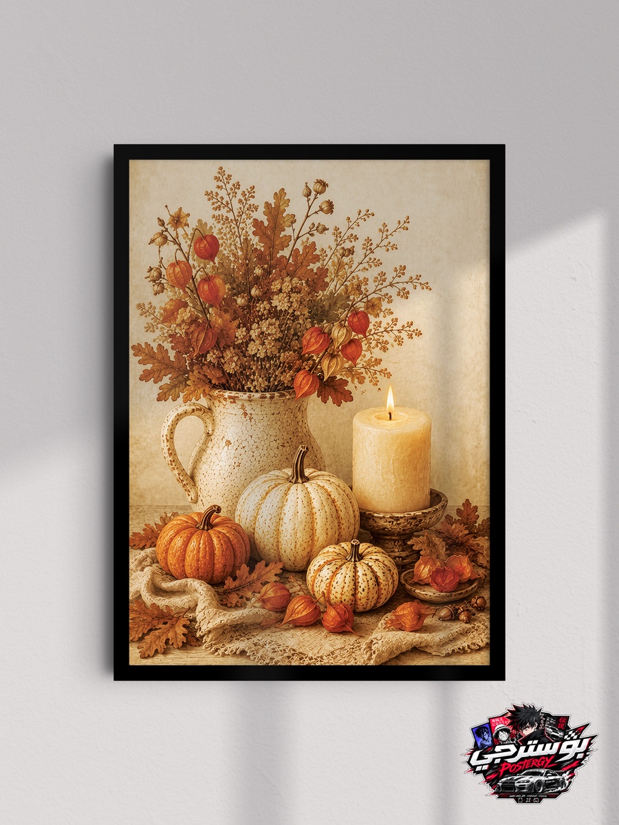 بوستر ديكور الخريف بالقرع والشموع – Autumn Still Life