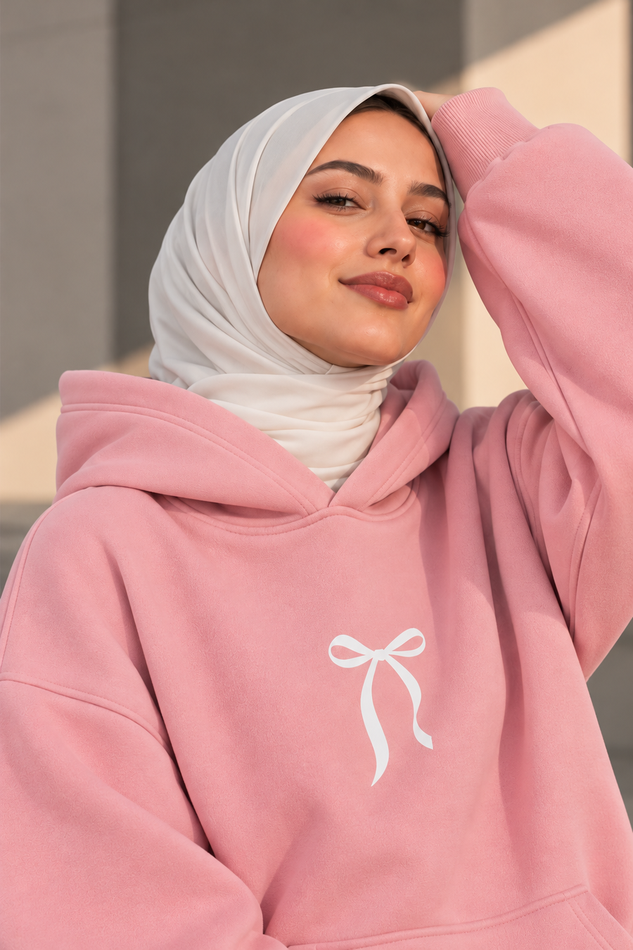 Bow Oversized Hoodie – Baby Rose