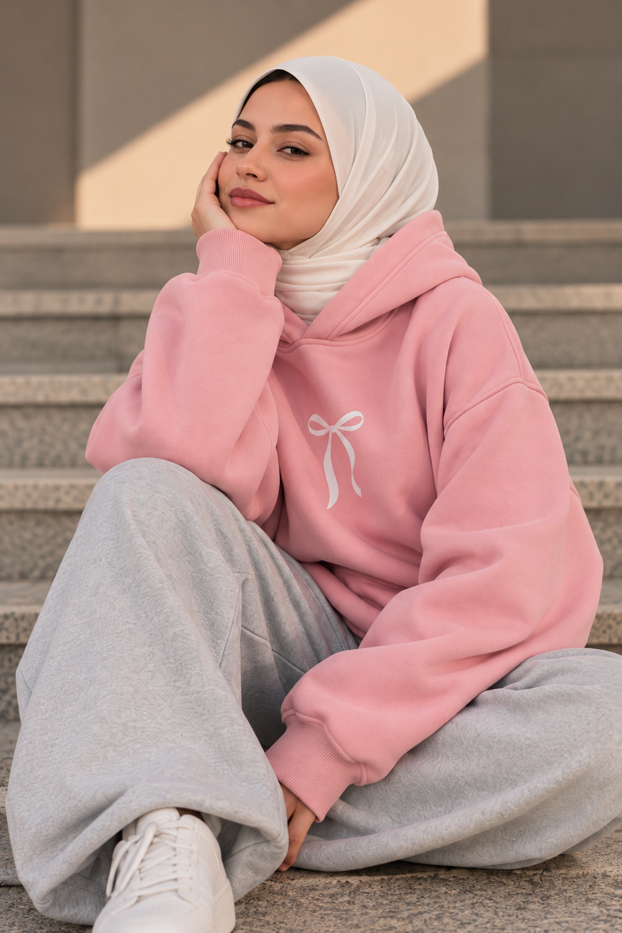 Bow Oversized Hoodie – Baby Rose