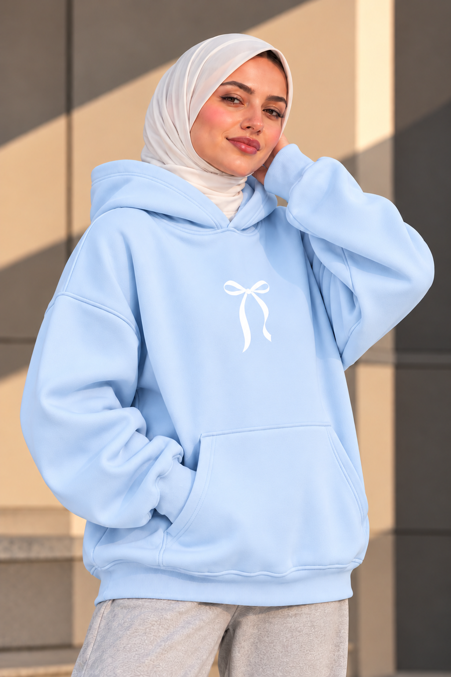 Bow Oversized Hoodie – Baby Blue