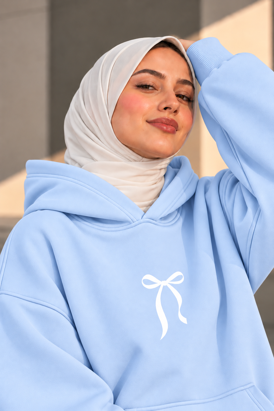 Bow Oversized Hoodie – Baby Blue
