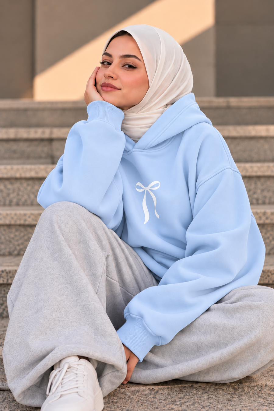 Bow Oversized Hoodie – Baby Blue