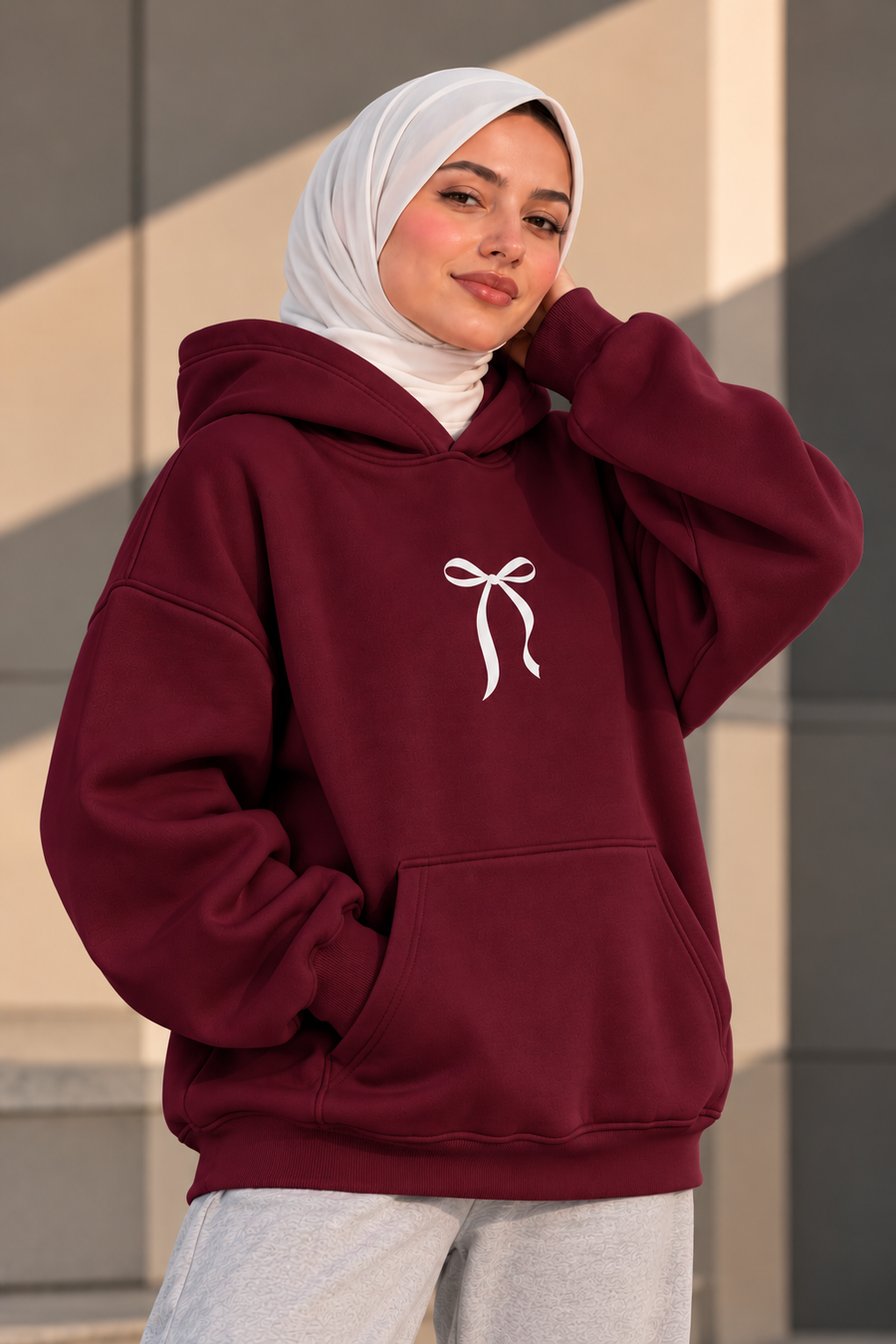 MLTR Bow Detail Oversized Hoodie – Burgundy
