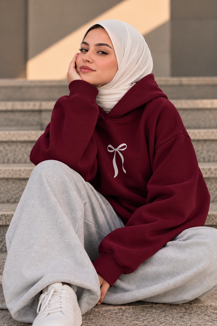 MLTR Bow Detail Oversized Hoodie – Burgundy