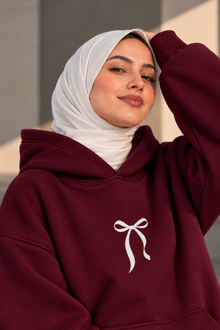 MLTR Bow Detail Oversized Hoodie – Burgundy