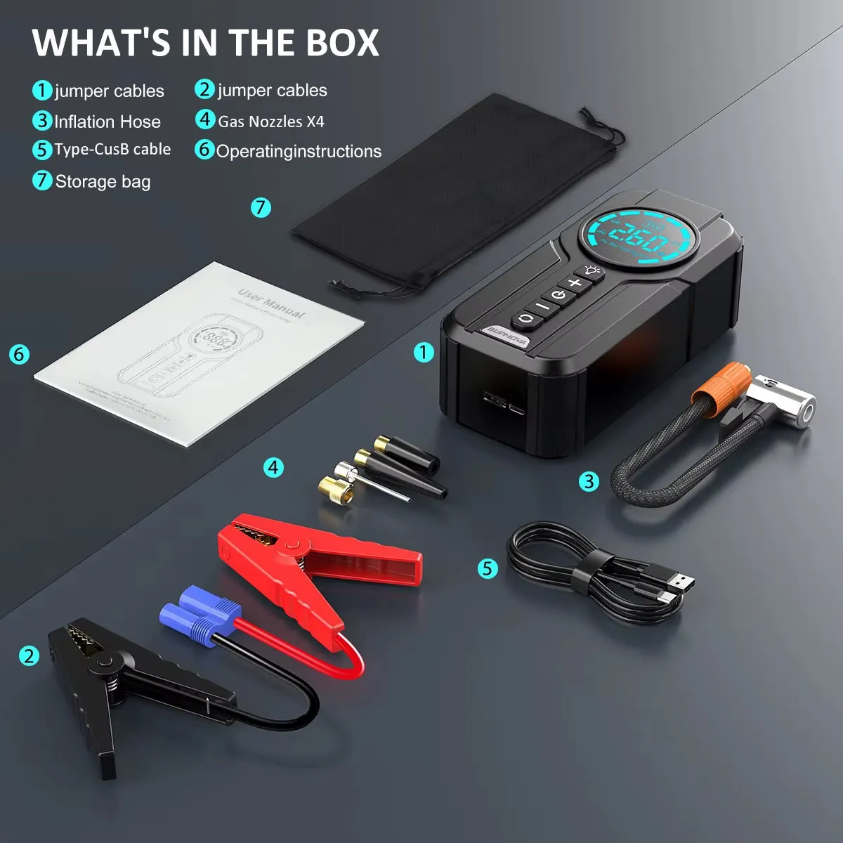 Car 4-in-1 Jump Starter & Tire Inflator–KJS01
