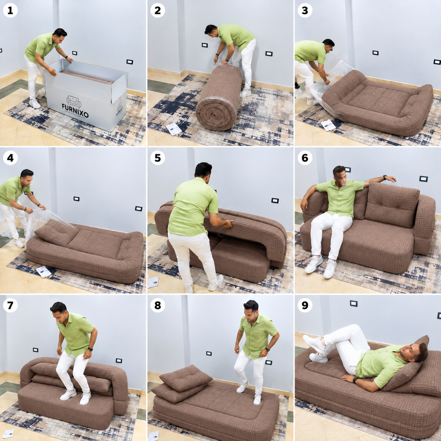 فورنكسو - FURNIXO كنبة سرير قابلة للتحويل 2 في 1 – إسفنج مضغوط بدون أخشاب – لون #05 - بني 