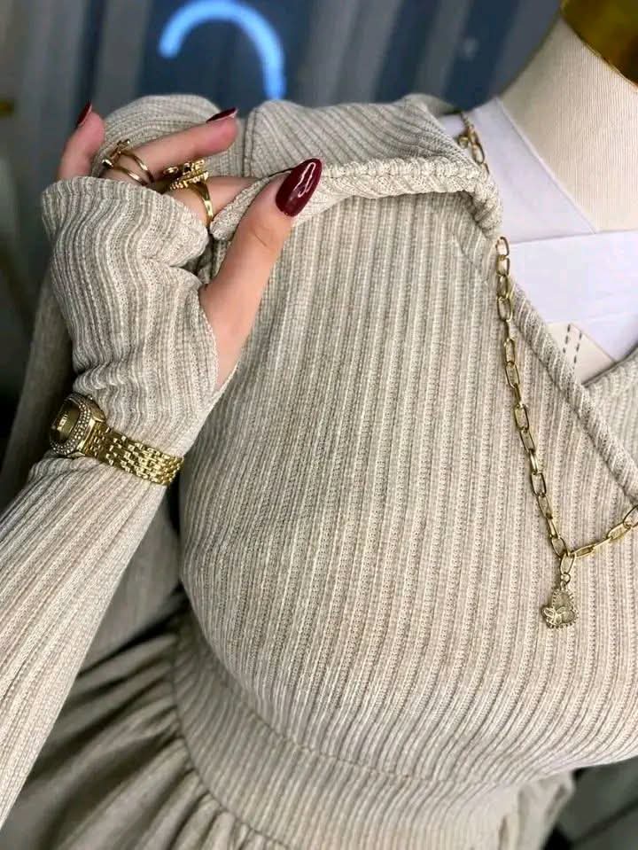 فستان قطيفة مضلع أنيق بقشة كلاسيكية (الخريفي والشتوي)