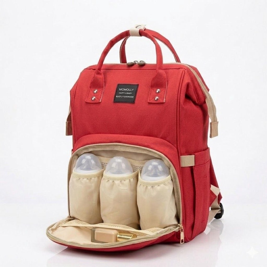شنطة مستلزمات بيبي Momolly (Diaper Bag) بجيوب حرارية ومكان للمناديل – عملية وأنيقة للأمهات ماركة موملي