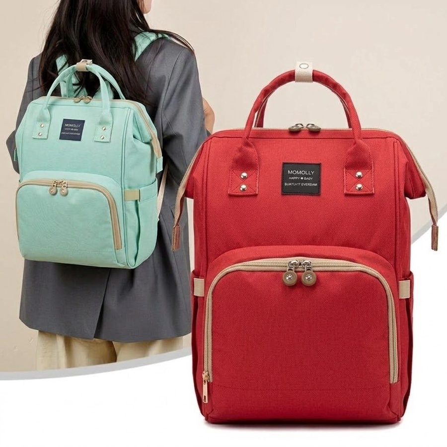 شنطة مستلزمات بيبي Momolly (Diaper Bag) بجيوب حرارية ومكان للمناديل – عملية وأنيقة للأمهات ماركة موملي