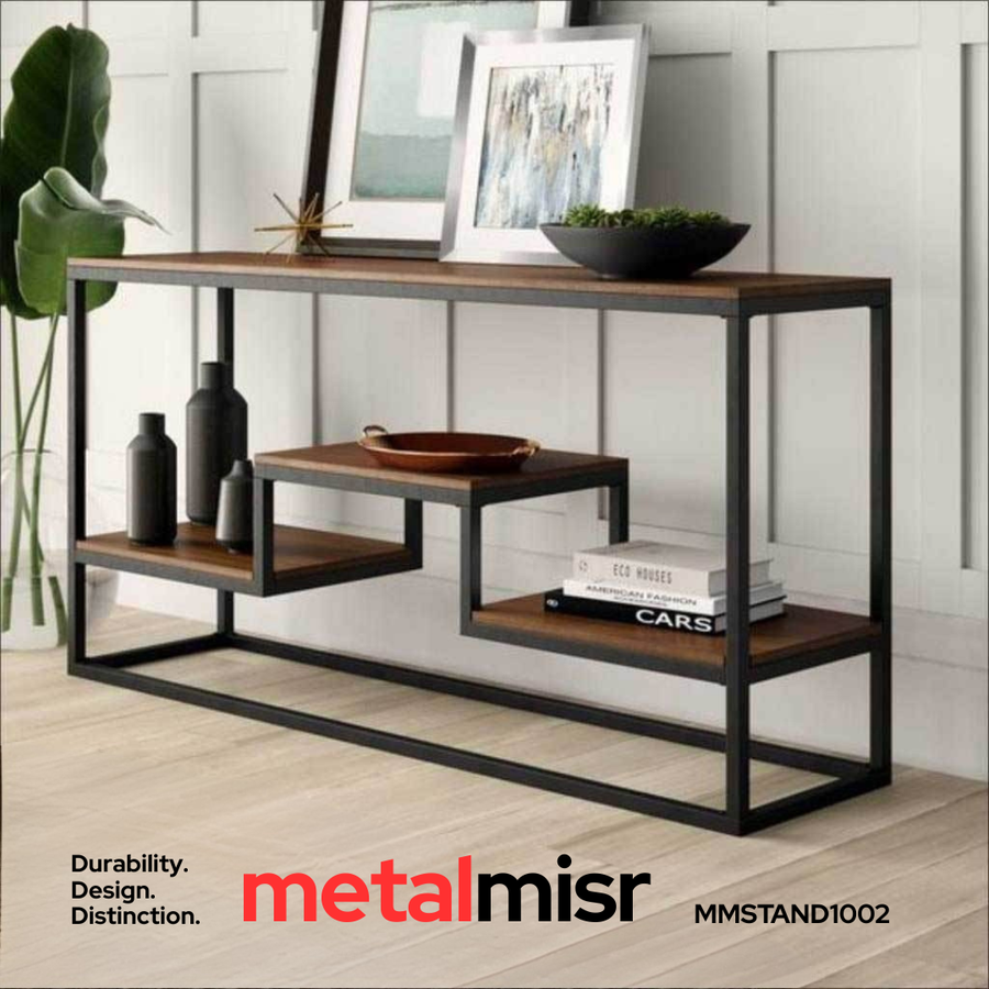 طاولة كونسول معدن وخشب MDF أسود وبني 120×35×75 سم