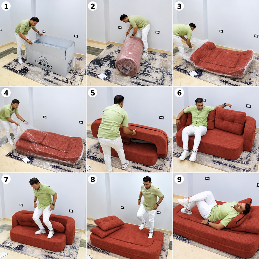 فورنكسو - FURNIXO كنبة سرير قابلة للتحويل 2 في 1 – إسفنج مضغوط بدون أخشاب – لون #11- هافان