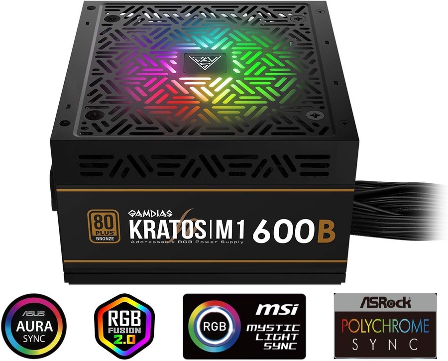 باور سبلاي شبه زيرو بالكرتونة GAMDIAS KRATOS M1-600B 80 PLUS Bronze  إضاءة ARGB بتأثيرات Neon-Flex   