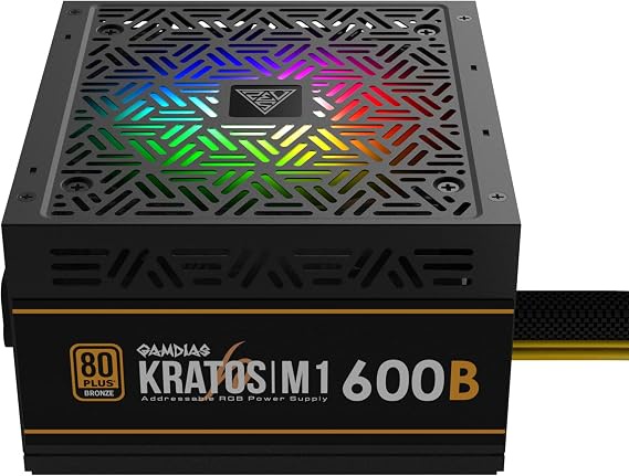 باور سبلاي شبه زيرو بالكرتونة GAMDIAS KRATOS M1-600B 80 PLUS Bronze  إضاءة ARGB بتأثيرات Neon-Flex   