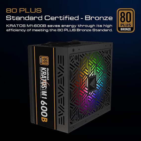 باور سبلاي شبه زيرو بالكرتونة GAMDIAS KRATOS M1-600B 80 PLUS Bronze  إضاءة ARGB بتأثيرات Neon-Flex   