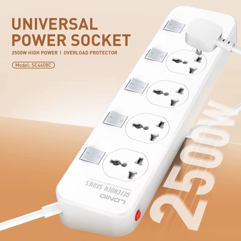 LDNIO SC4408C 2500W Power Socket with 4 AC Outlets & 4 USB Fast Charging Ports