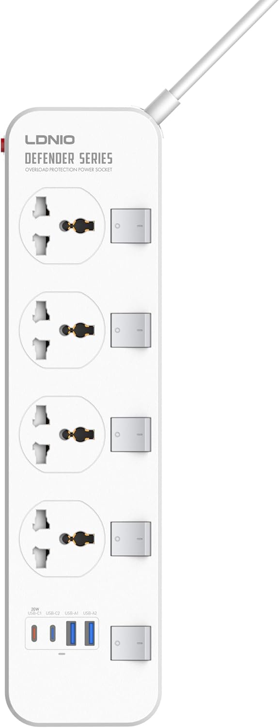 LDNIO SC4408C 2500W Power Socket with 4 AC Outlets & 4 USB Fast Charging Ports