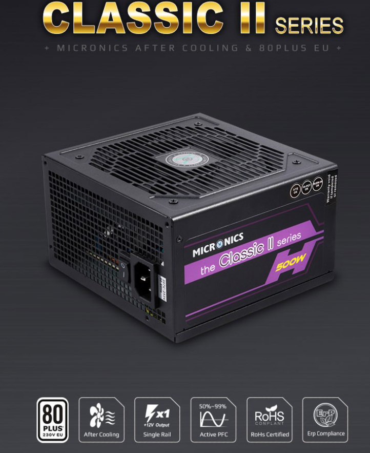 باور سبلاي استيراد 500 وات  Micronics Classic II 500W 80 PLUS–Active PFC