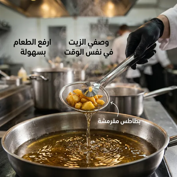 استخدام الملقط والمصفاة مع الأطعمة المقلية
