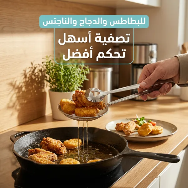 ملقط مع مصفاة زيت 2 في 1