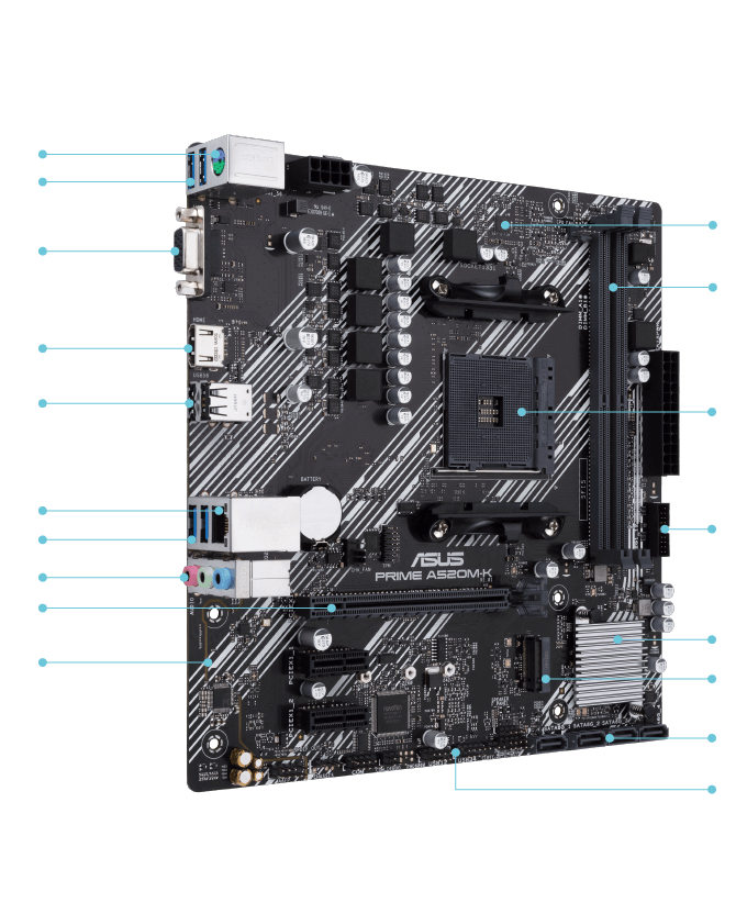 مازربورد ASUS PRIME A520M-K – AMD AM4 جديدة بضمان الوكيل الرسمي