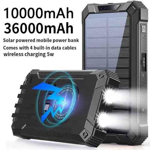 باور بانك شمسي محمول مع كشاف LED للتخييم والرحلات – أسود Portable Solar Power Bank with LED Light for Camping and Travel – Black