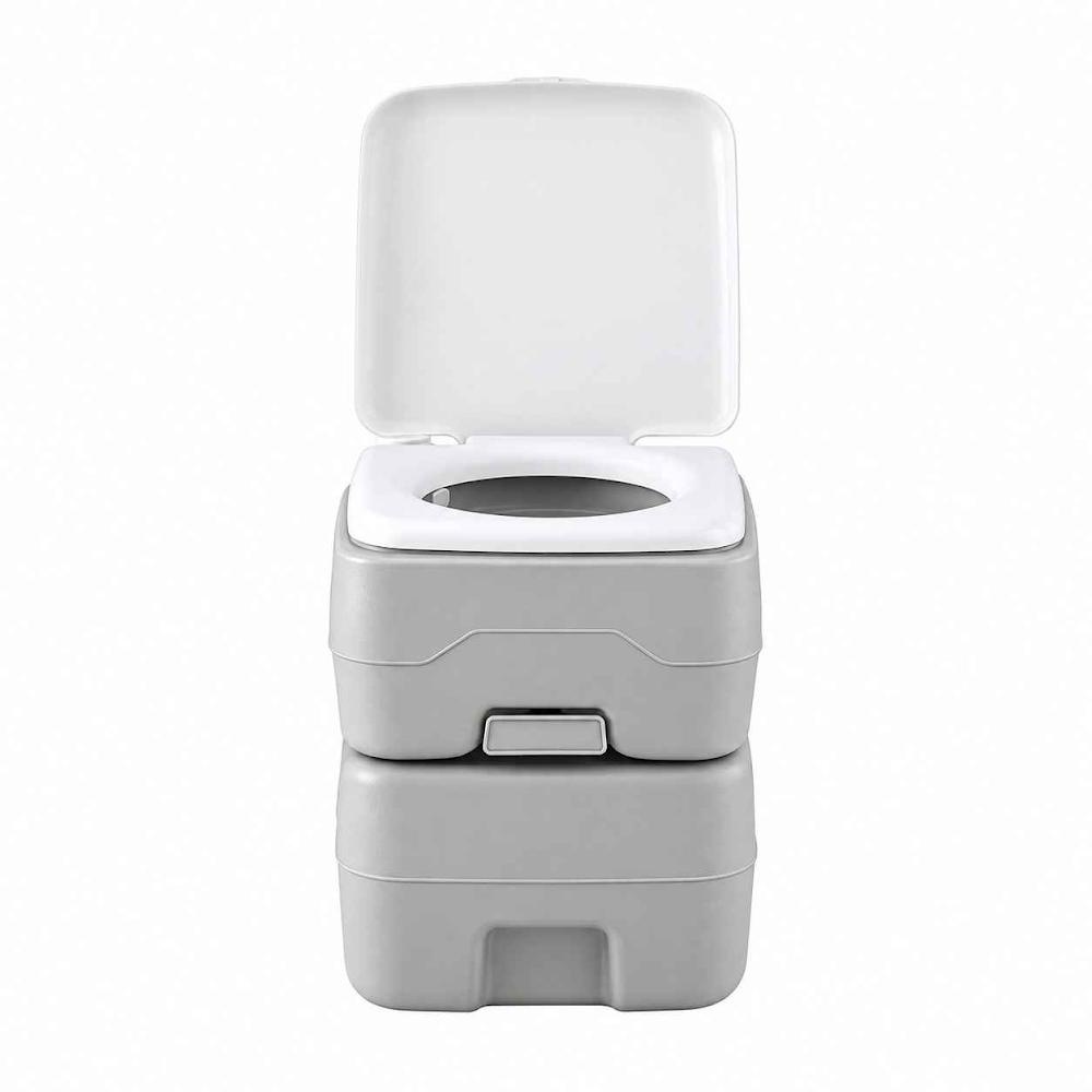 رحاض متنقل للتخييم والرحلات بمضخة شطف يدوية وخزان فضلات قابل للفصل – رمادي : Portable Camping Toilet with Manual Flush Pump and Detachable Waste Tank – Grey