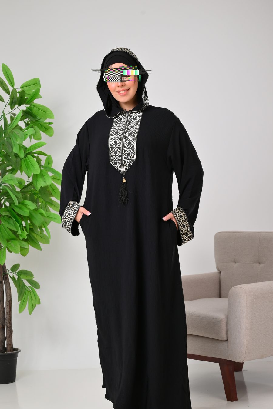 عباية تطريز كتان 