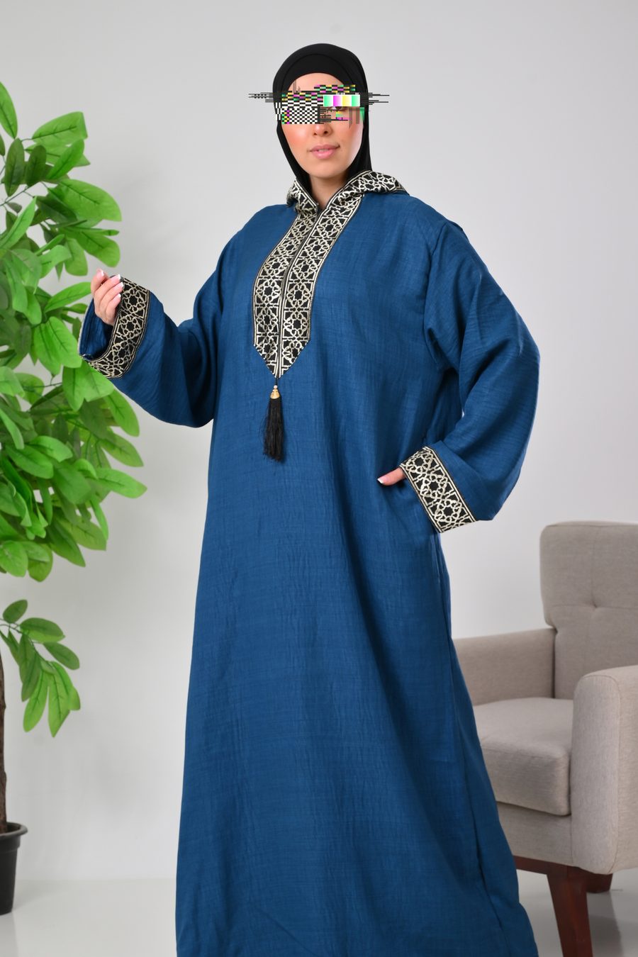 عباية تطريز كتان 