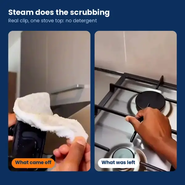 Dirty cloth after steaming a stove top, next to the clean stove