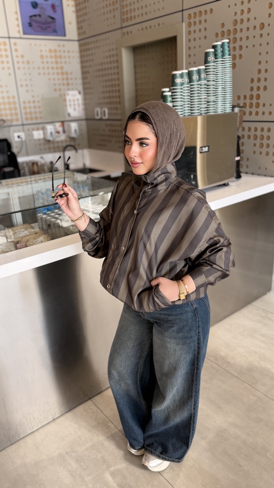 Striped-Lined Gabardine Shirt (585)