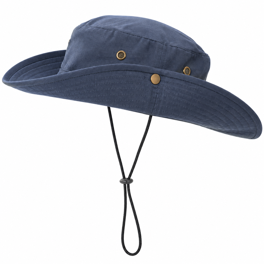 Wide-brimmed Boonie hat with side snaps _ قبعة بوني بحافة عريضة وأزرار تثبيت جانبية ورباط ذقن قابل للتعديل
