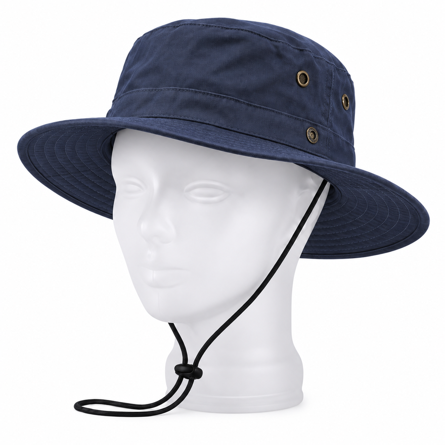 Wide-brimmed Boonie hat with side snaps _ قبعة بوني بحافة عريضة وأزرار تثبيت جانبية ورباط ذقن قابل للتعديل