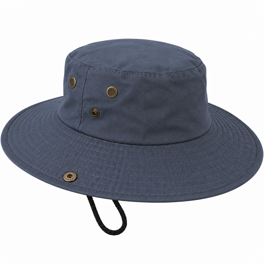 Wide-brimmed Boonie hat with side snaps _ قبعة بوني بحافة عريضة وأزرار تثبيت جانبية ورباط ذقن قابل للتعديل